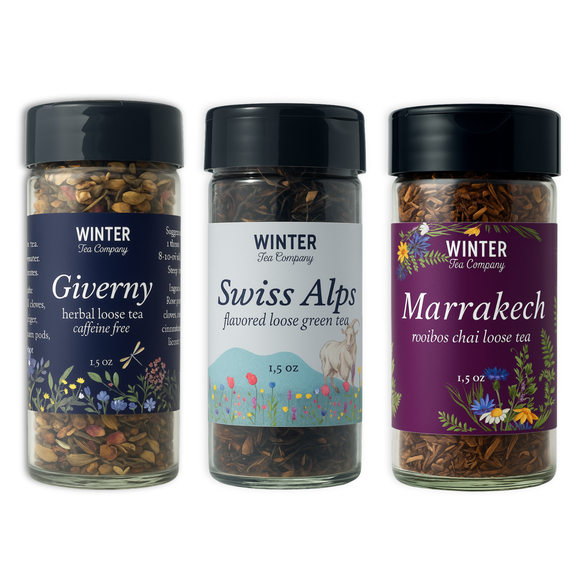 Set of three teas from the Escape Series Volume I: Giverny, Swiss Alps, Marrakech