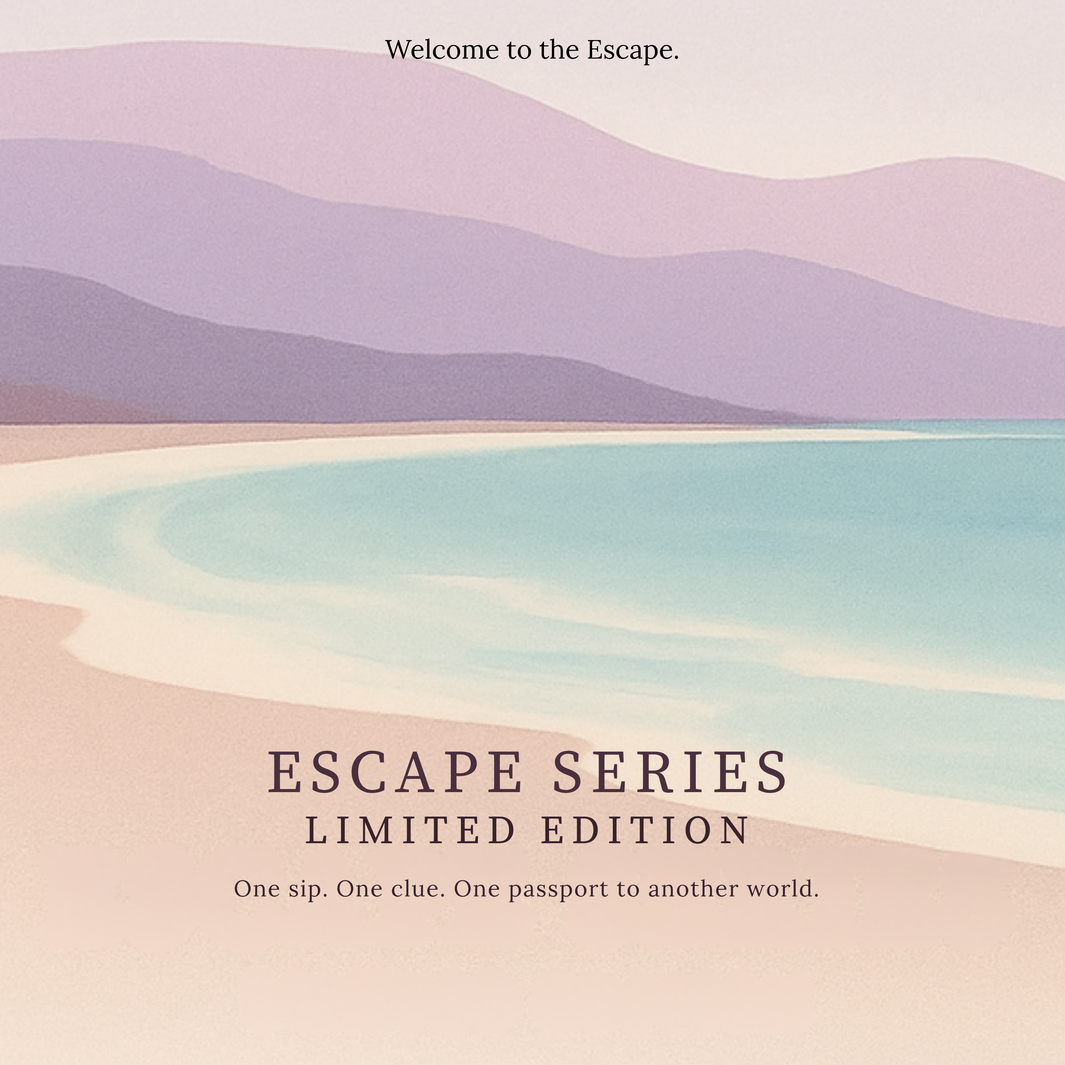 Pastel landscape with 'Escape Series Limited Edition' text